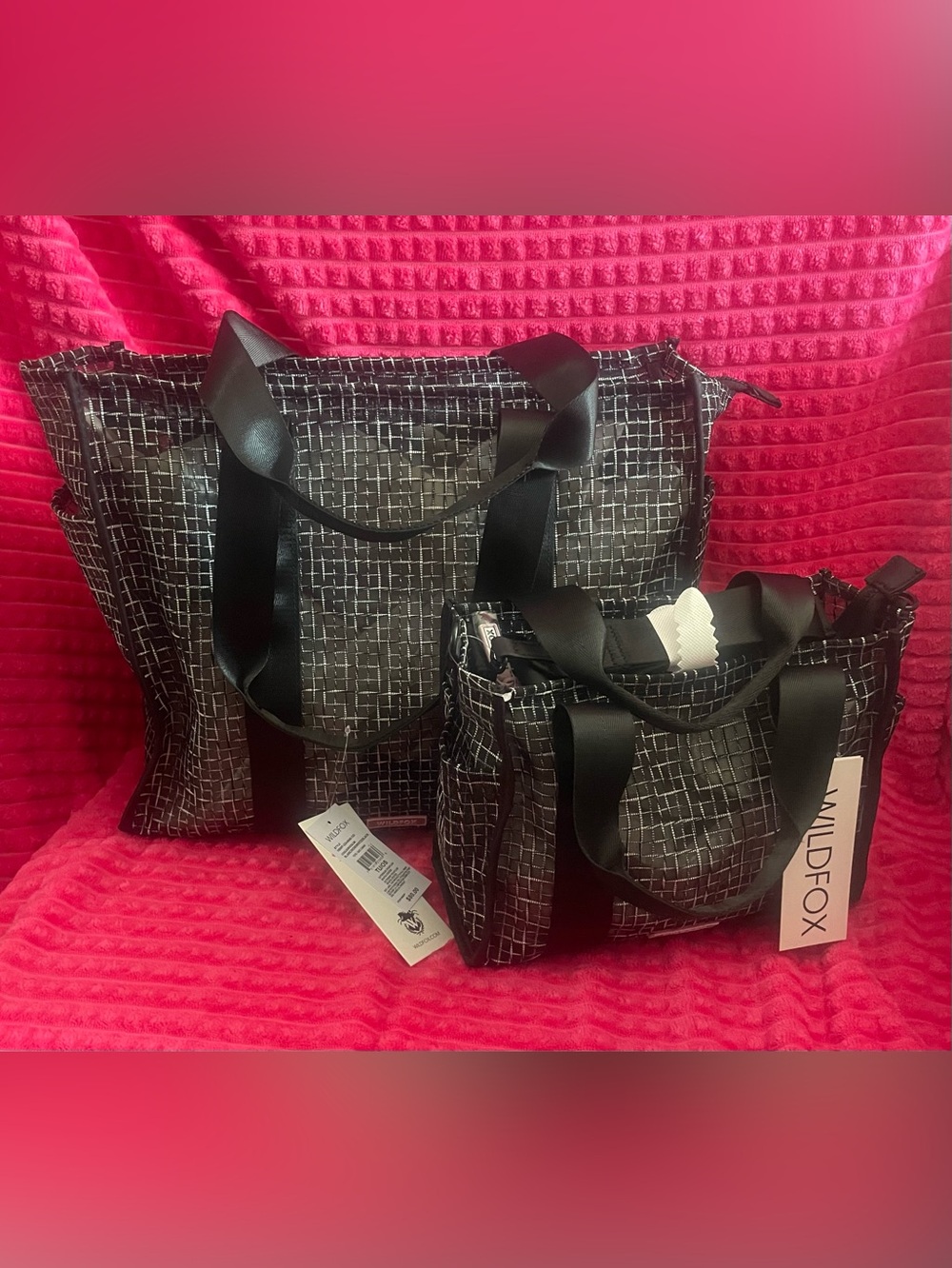 WILDFOX Black and White Grid Tote with Mini Satchel